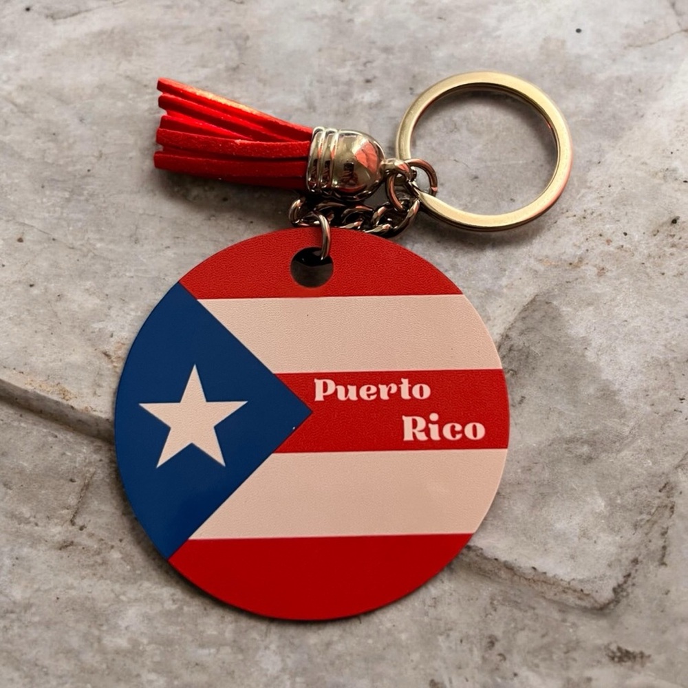 Puerto Rico Flag Keychain with Red Tassel
